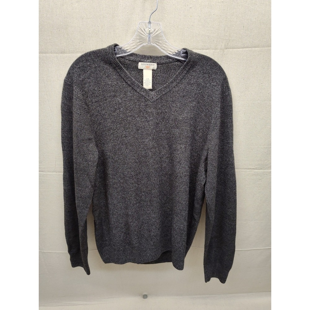Dockers Mens V-Neck Sweater Charcoal Gray Marl Knit Pullover Size‎ Large